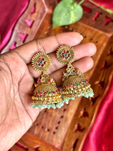 Antique Floral Kemp Stone Temple Jhumka Earrings - TJ04