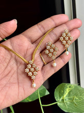 Premium Floral AD Stone Pearl Drop Pendant Necklace Set - AN09