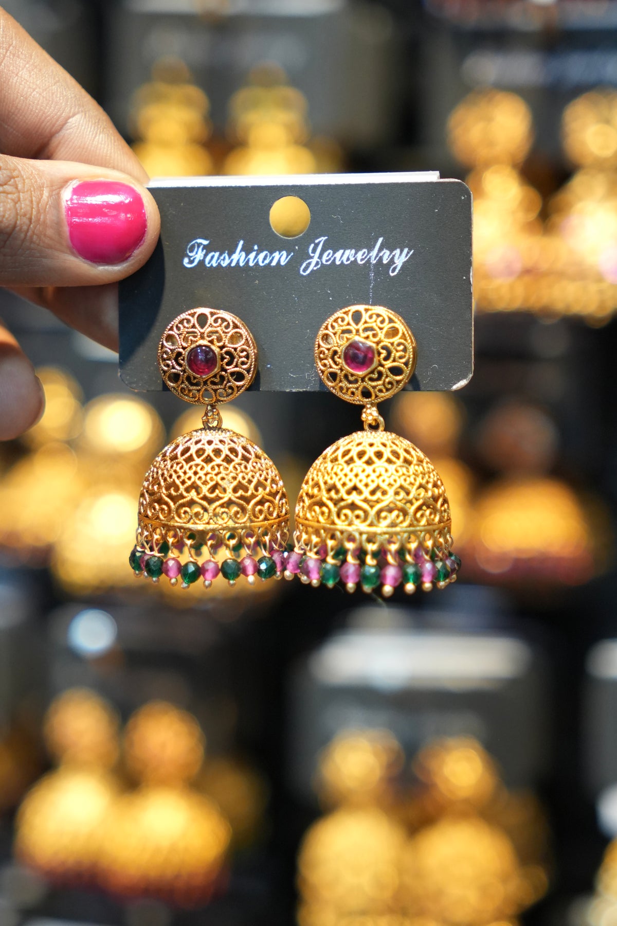 Temple Red stoned Jhumka - TJ18