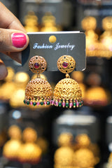 Temple Red stoned Jhumka - TJ18