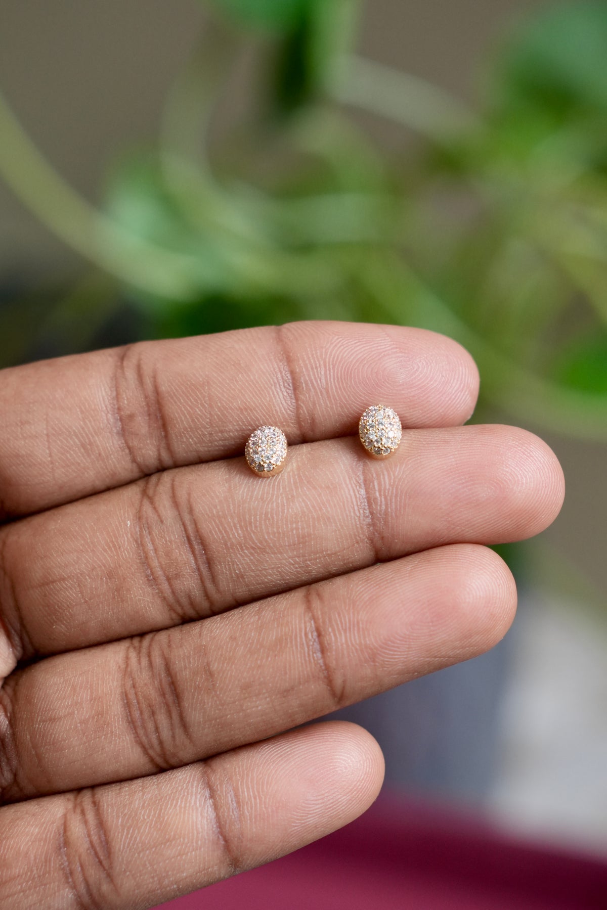 Cute Oval CZ Earlobe studs - H12