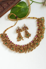 Amritha Mayurika – Ruby & Emerald Antique Necklace set - TN004