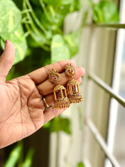 Antique Gold Lakshmi Idol Jhumka Earrings - TJ03