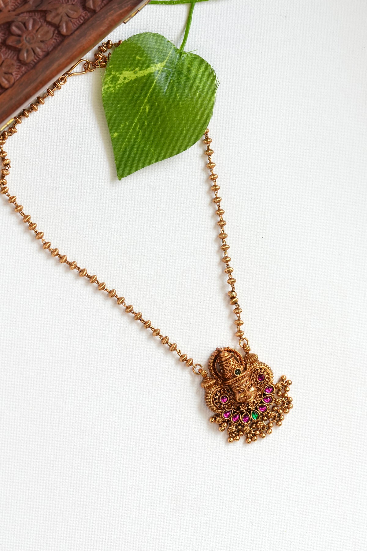 Traditional Kathakali Gold finish Pendant Long haram Set - LH003