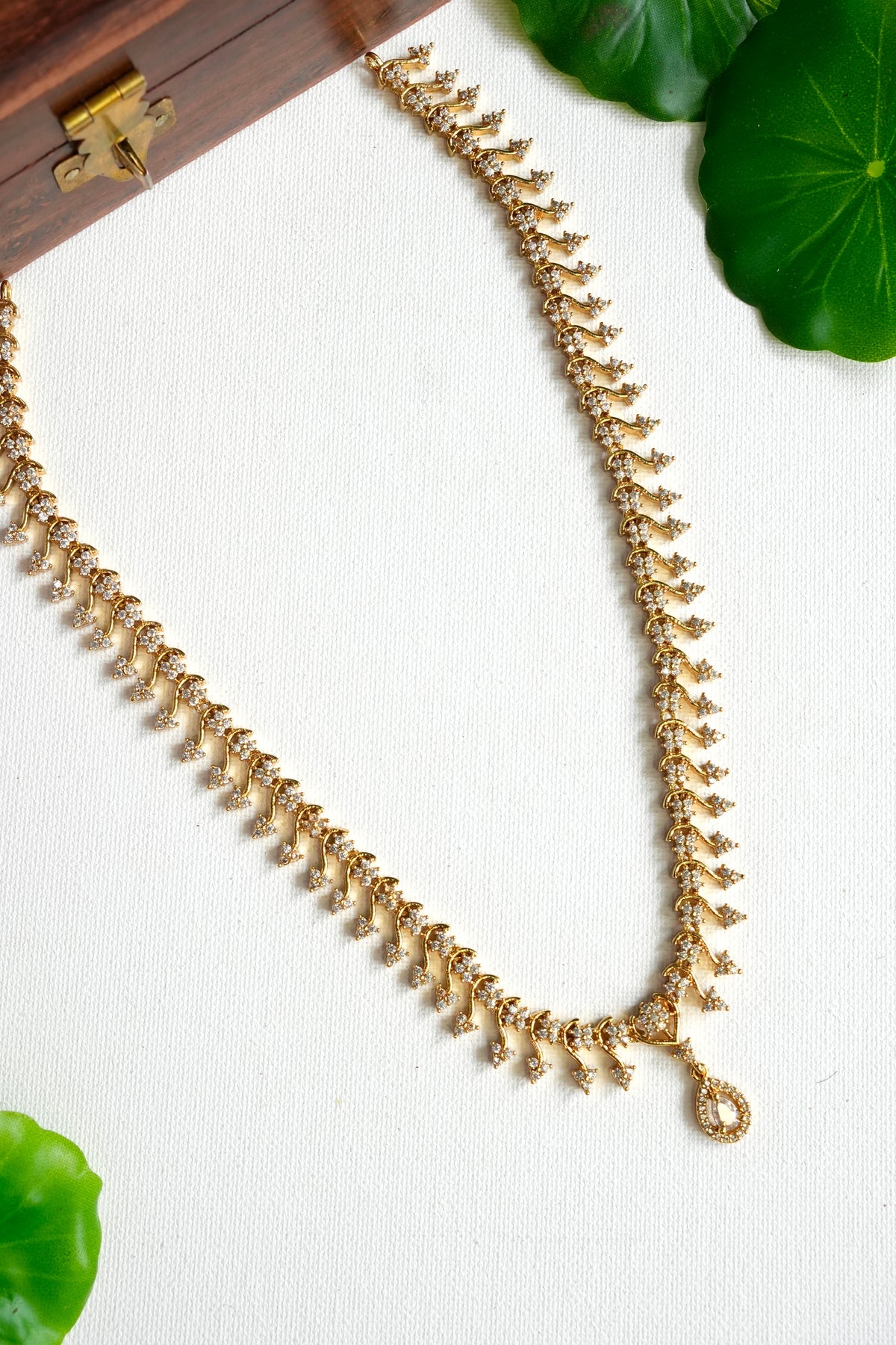 Premium CZ Drop Leaf Design Necklace Set - AN19