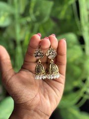 Oxidized Bloom Jhumka Hanging Earrings - 0E06