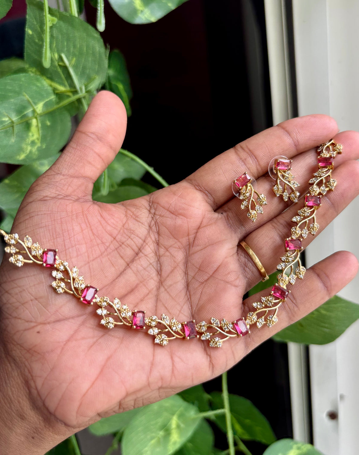 Premium Crystal Vine Necklace with Matching Earrings - AN12