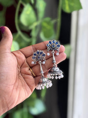 Heavy Foral Jhumka Oxidized Hanging Earrings - 0E07