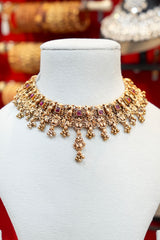 Classic Peacock Red stoned Necklace set - TN012