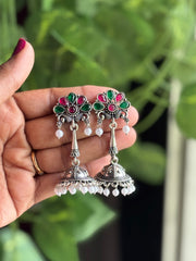 Heavy Foral Jhumka Oxidized Hanging Earrings - 0E07
