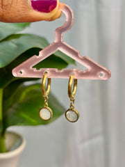 Hanging Round White Hoop Earrings - HE21