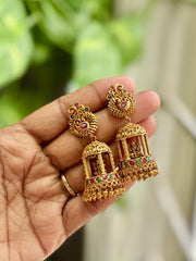 Antique Gold Lakshmi Idol Jhumka Earrings - TJ03