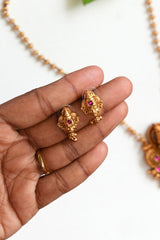 Traditional Kathakali Gold finish Pendant Long haram Set - LH003