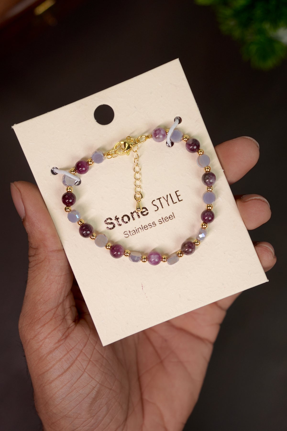 Lavender Ruby Bead Bracelet -LB001
