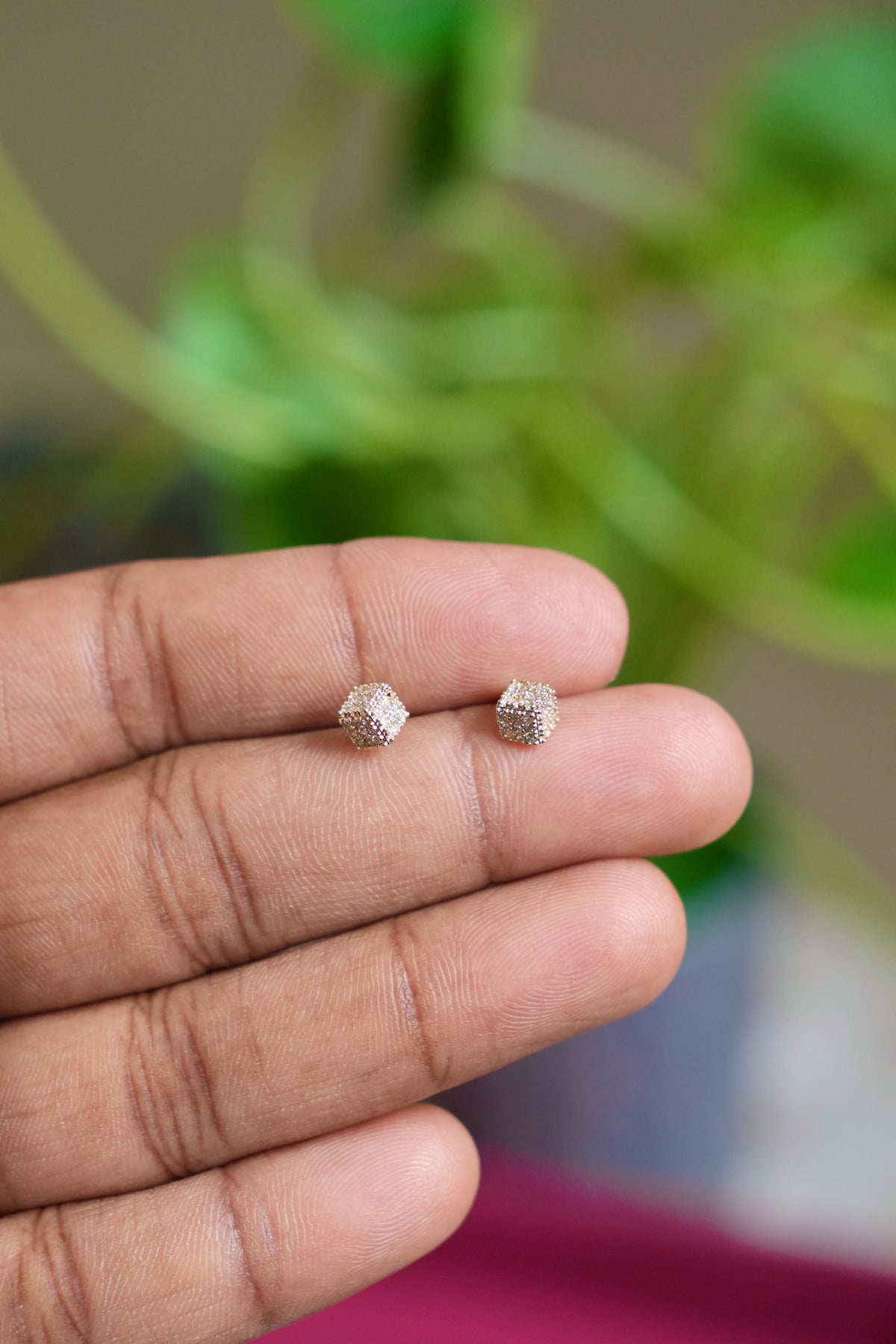 Trending Cube Gold Earlobe/Helix studs - H15