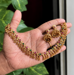 Premium Antique Ruby Peacock Necklace Set - AN08