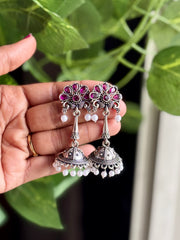Heavy Foral Jhumka Oxidized Hanging Earrings - 0E07