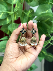 Oxidized Bloom Jhumka Hanging Earrings - 0E06