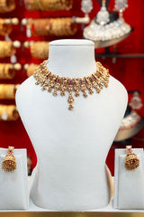 Classic Peacock Red stoned Necklace set - TN012