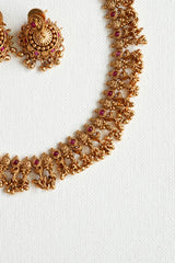 Premium Ruby Stone Peacock Drop Necklace Set with Jhumka Earrings  - AN17