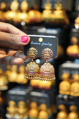 Royal Lakshmi Red stoned Jhumka - TJ17