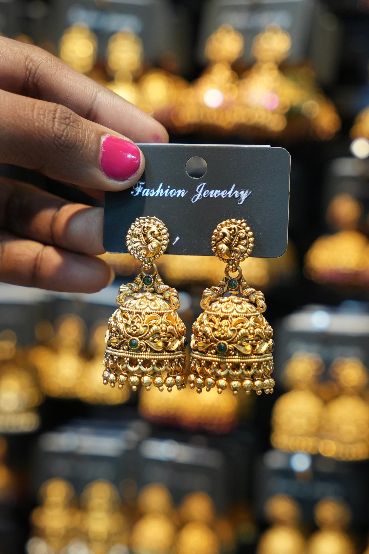 Temple Peacock Drop Jhumka - TJ22
