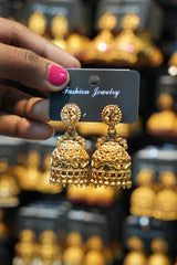 Temple Peacock Drop Jhumka - TJ22