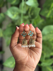 Oxidized Bloom Jhumka Hanging Earrings - 0E06