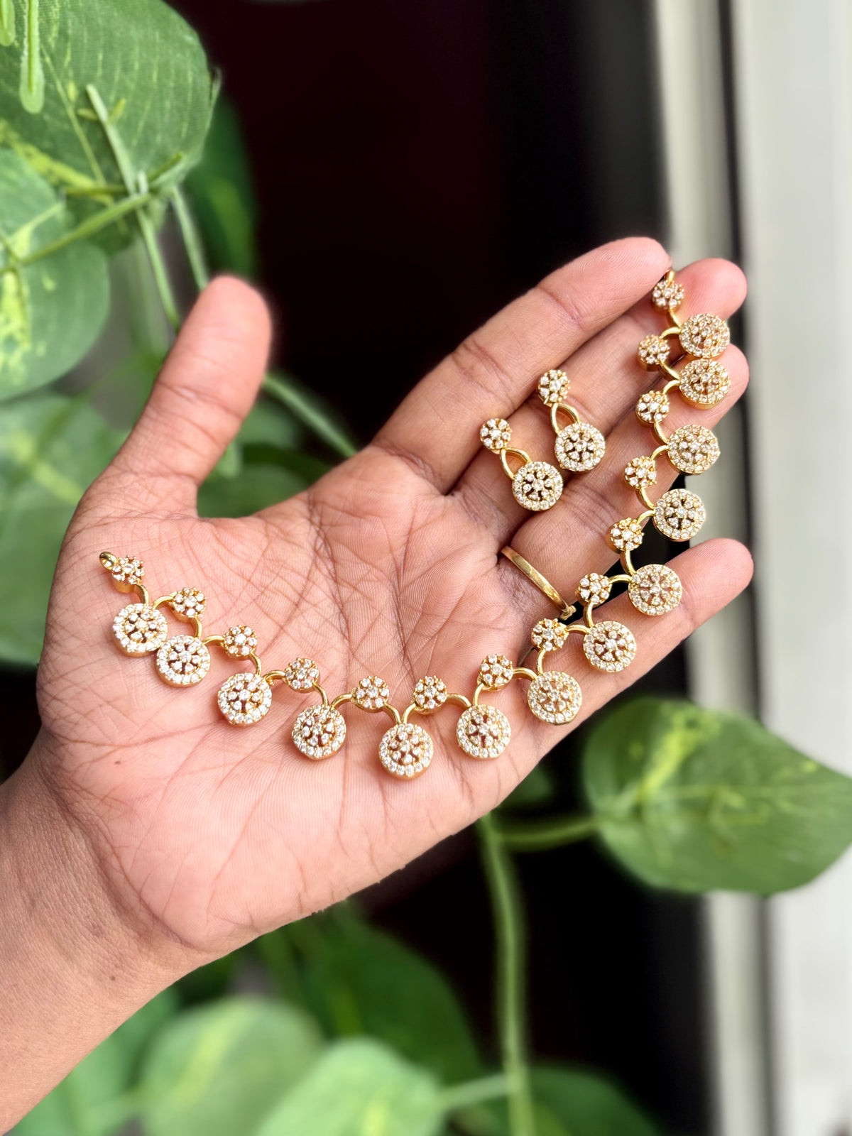 Premium Floral Crystal Drop Necklace Set - AN15