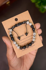 Black & White Lava Stone Beaded Bracelet - MB03