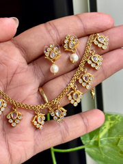 Premium AD Stone Pearl Drop Necklace Set - AN07