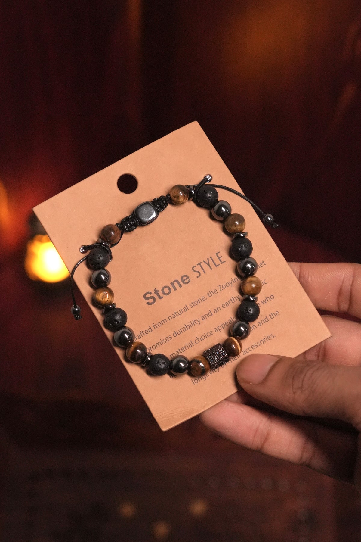 Tiger Eye & Lava Stone Adjustable Bracelet-MB001