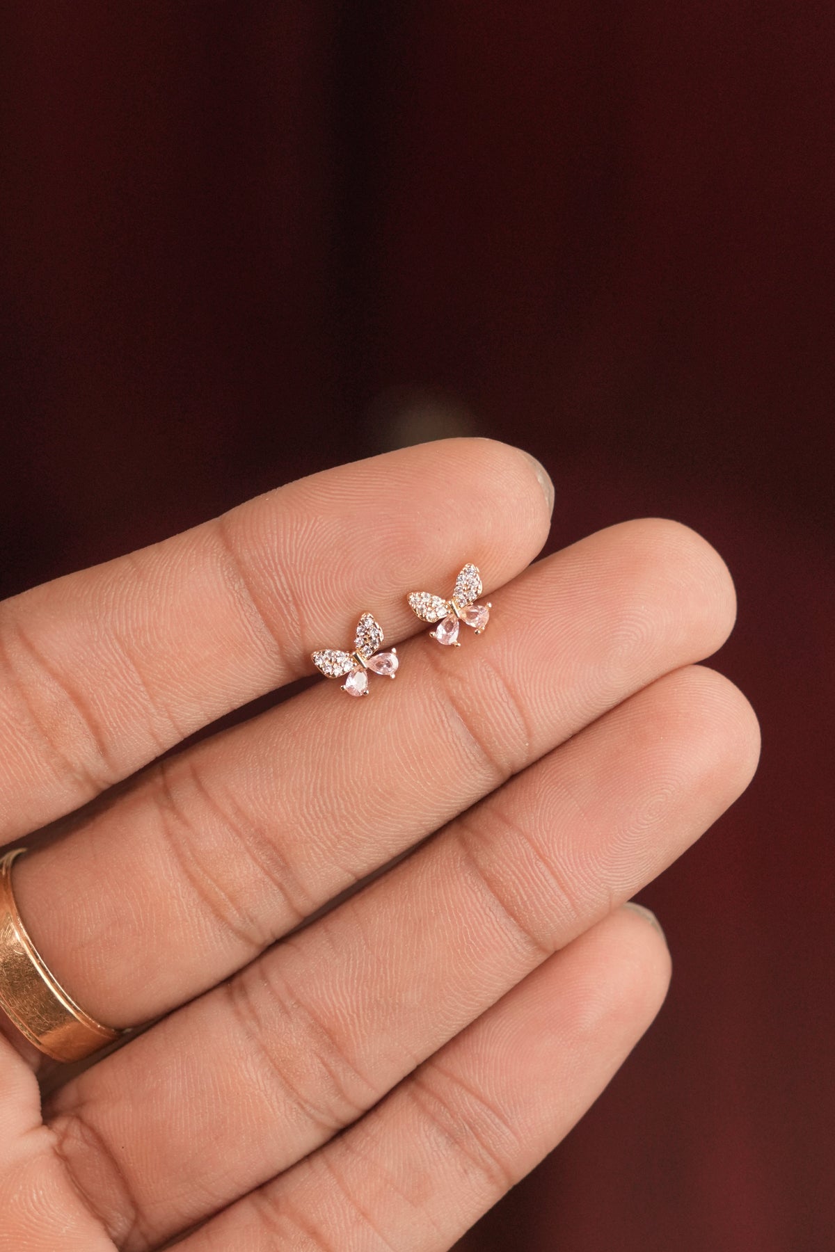 Gold Butterfly Stone Earlobe/Helix Studs -Diamond Replica-HS 117