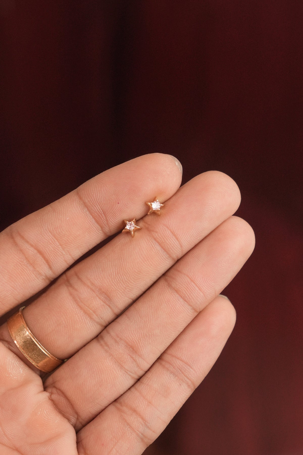Star white Stone Earlobe/Helix Studs -Diamond Replica-HS 118