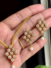 Premium Floral AD Stone Pearl Drop Pendant Necklace Set - AN09