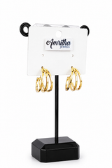 Three layer Round Gold Hoop Earrings-HE014