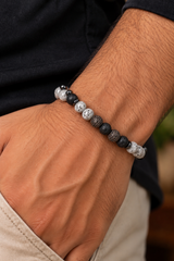 Black & White Lava Stone Beaded Bracelet - MB03