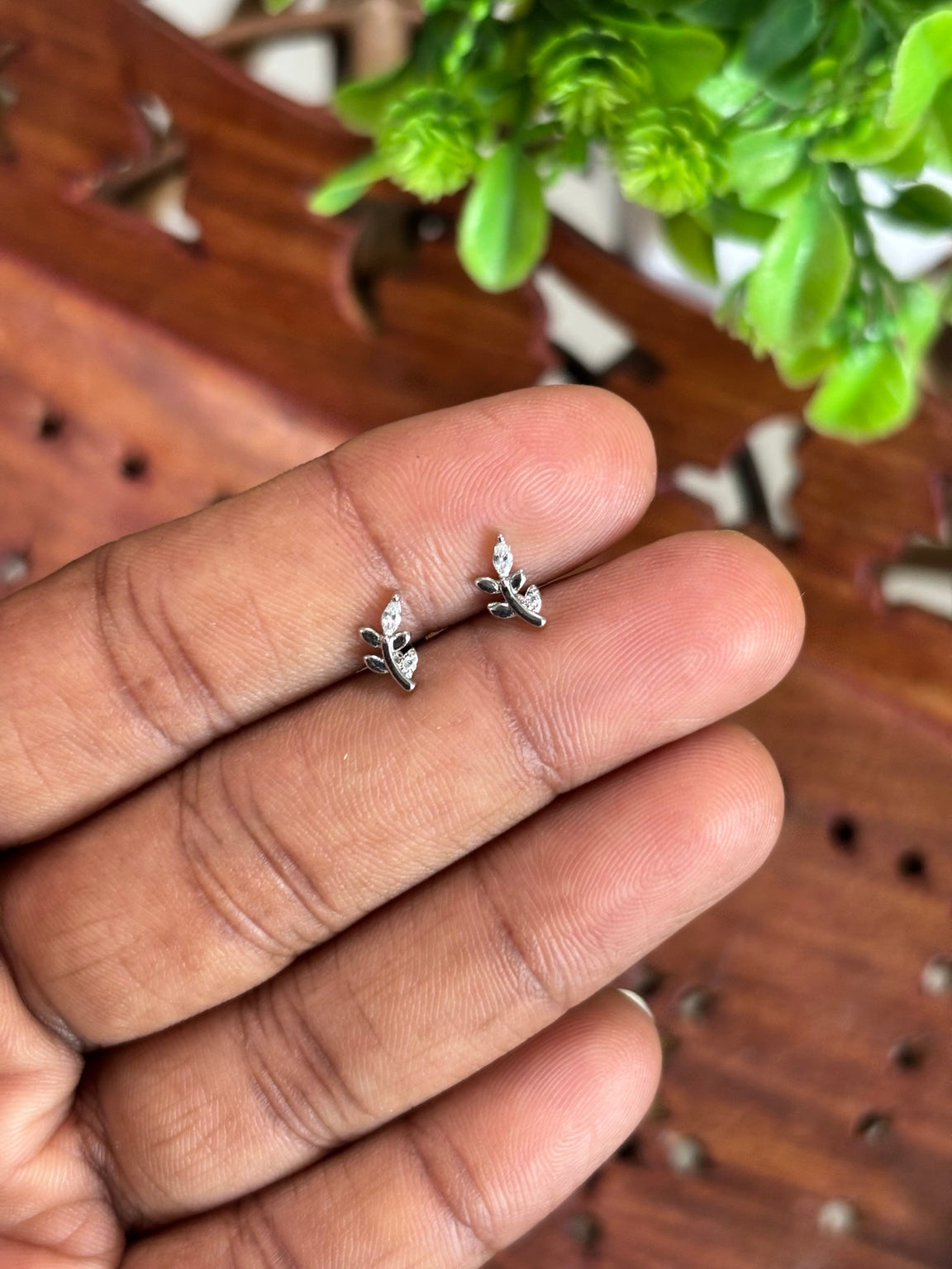 Crystal Leaf Studs Silver